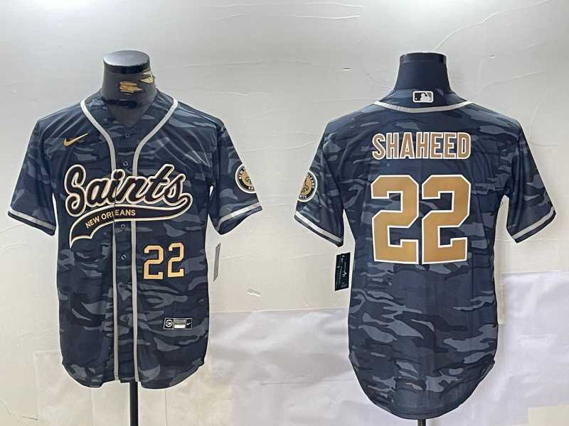 Men%27s New Orleans Saints #22 Rashid Shaheed Grey Camo With Patch Cool Base Stitched Baseball Jerseys